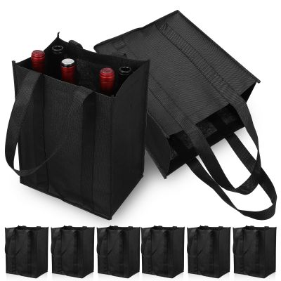6-Bottle Wine Bag with Compartments, Nonwoven Fabric, Black