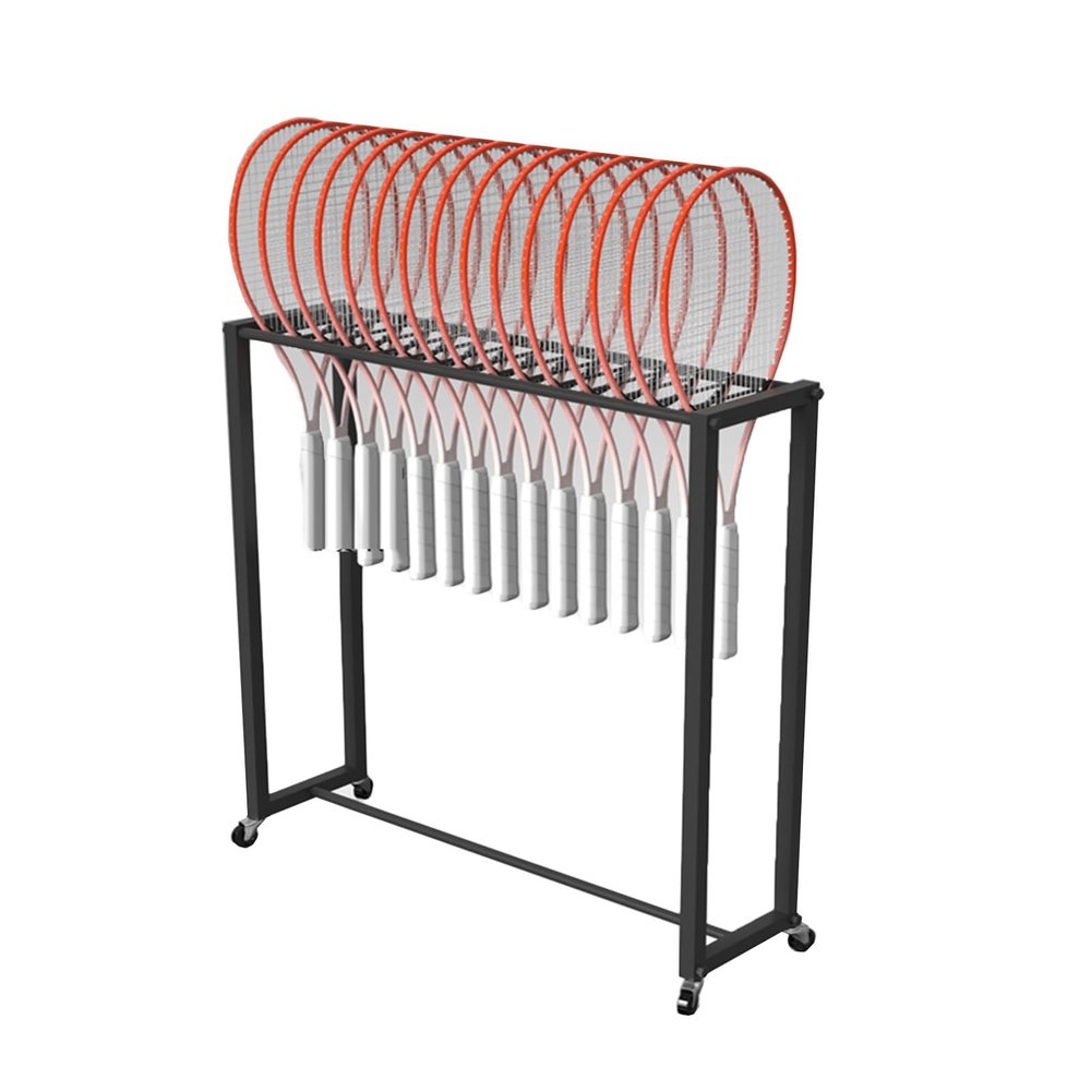 Portable Badminton Racket Storage Cart with Wheels, Holds 15 Rackets, for Schools, Clubs, and Garages (Rack Only)