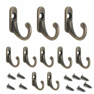 EaseSunny Antique Brass Hooks, Wall Mount, Coat Hooks, Zinc Alloy, Key Holders, 10 Pieces