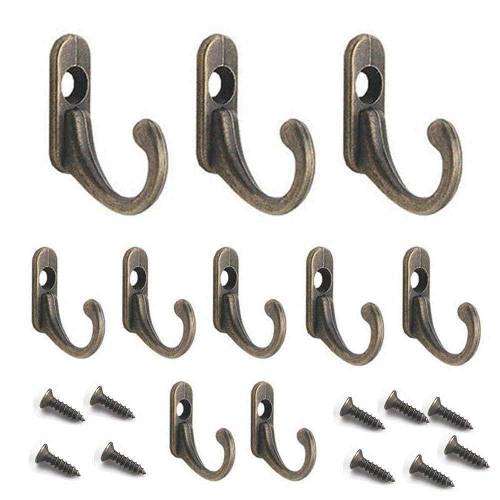 EaseSunny Antique Brass Hooks, Wall Mount, Coat Hooks, Zinc Alloy, Key Holders, 10 Pieces