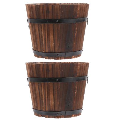 NUSITOU Vintage-Style Wooden Barrel Flower Pot for the Garden