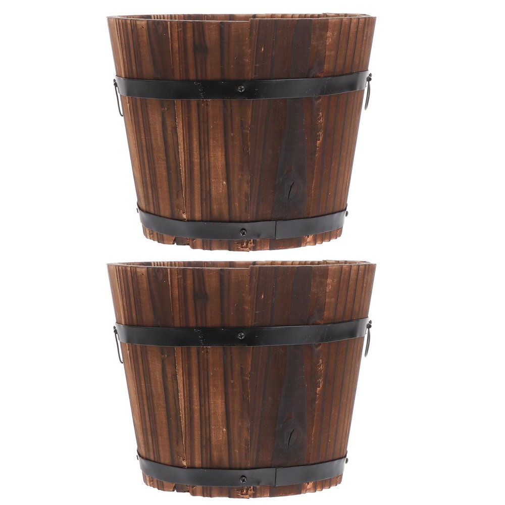 NUSITOU Vintage-Style Wooden Barrel Flower Pot for the Garden