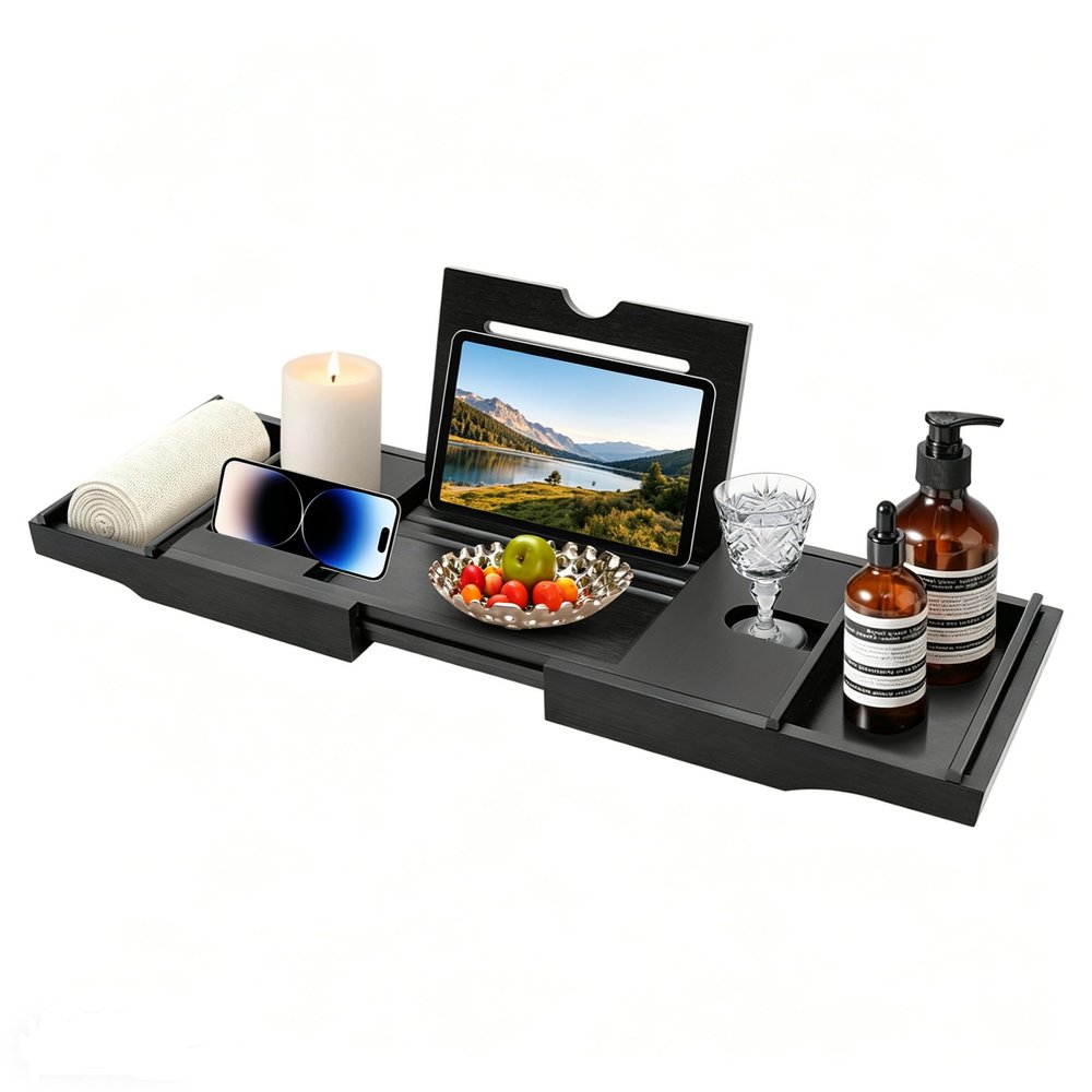 Adjustable Bathtub Caddy, 22.8 cm Wide, 10 kg Capacity, Black