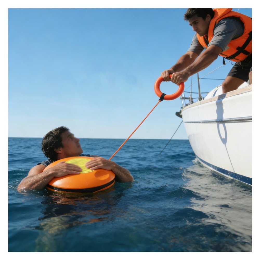 Water Rescue Disc, 220 kg Capacity, for Boating, Kayaking and Pool Safety, Includes 40 m Rope
