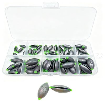 SIRLOMU Fishing Sinker Set, 50 Pieces - Split Shot Sinkers in 10 Sizes for Trout Fishing