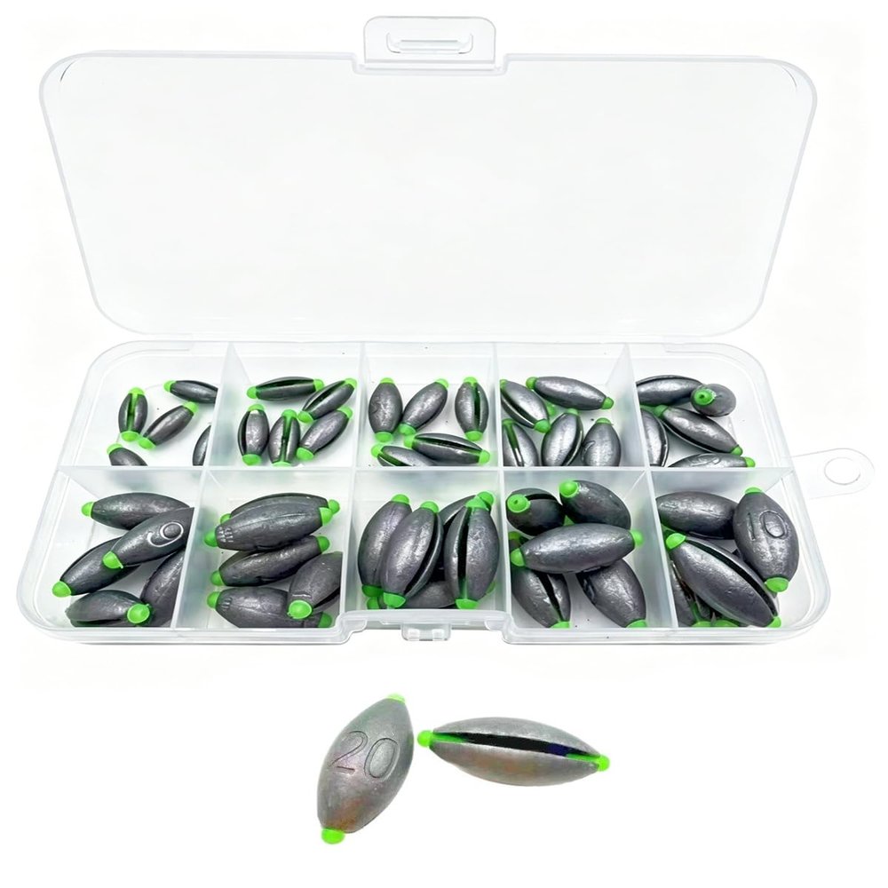 SIRLOMU Fishing Sinker Set, 50 Pieces - Split Shot Sinkers in 10 Sizes for Trout Fishing