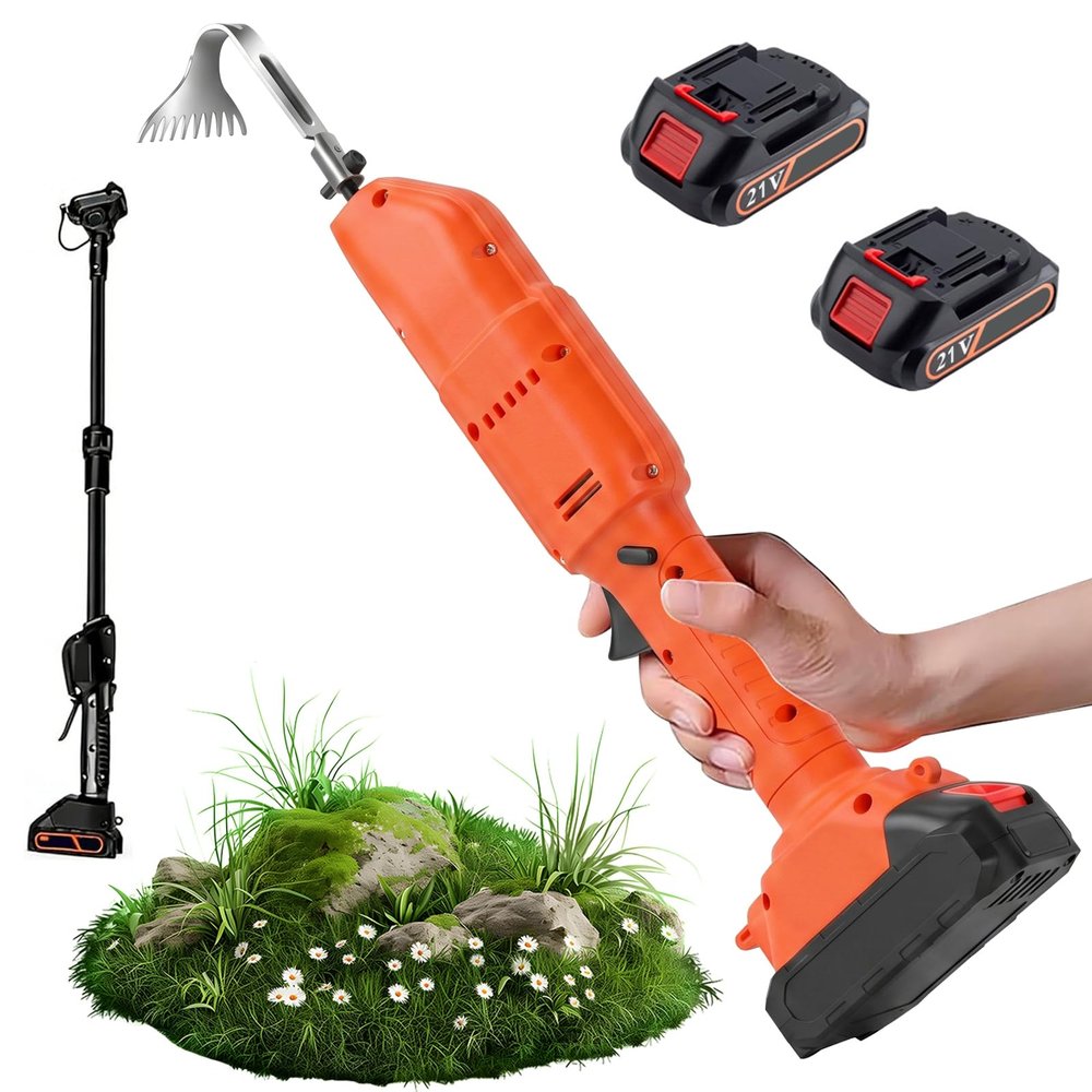 21V 550W Cordless Electric Cultivator, 2,500 RPM, Long Handle, 2-Hour Runtime, 30 mm Working Depth, for Vegetable and Flower Beds, Weeding and Soil Cultivation (2 Batteries)