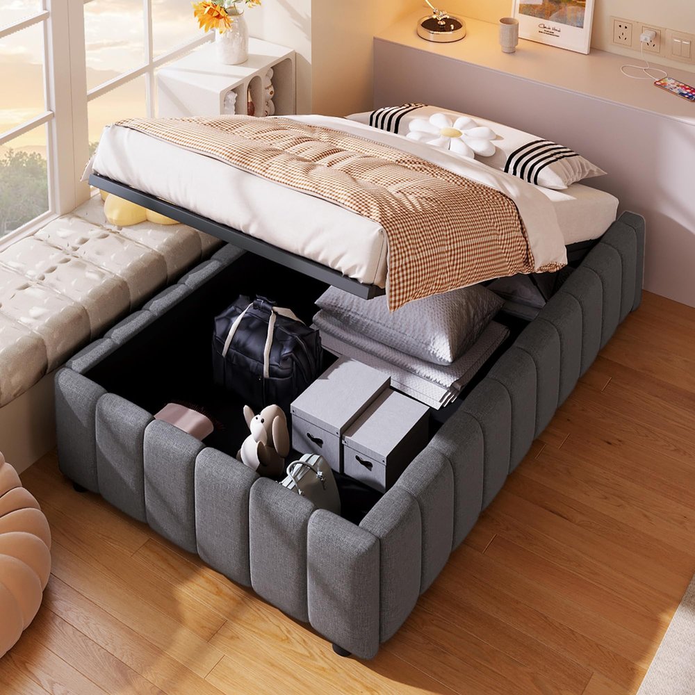 KIKZREN Bubble Bed 90 x 200 cm with Storage, Gray