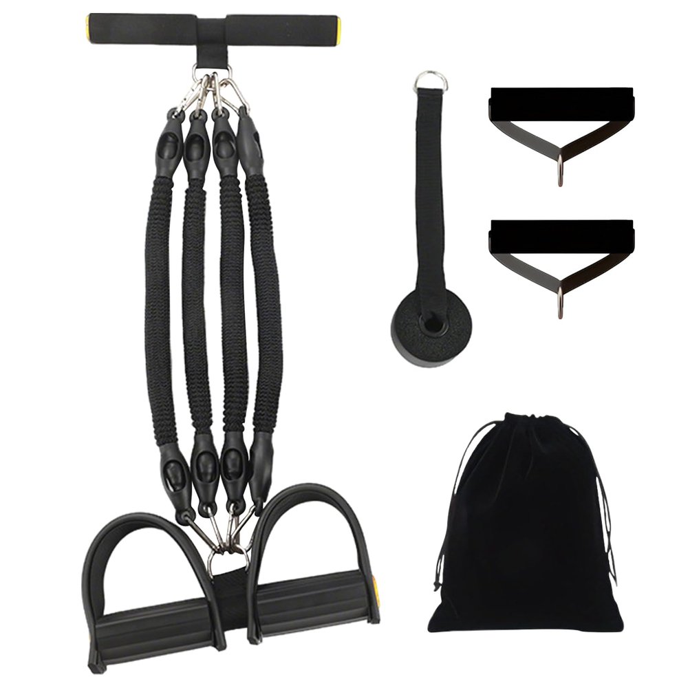 Resistance Band Abdominal Trainer, Multifunctional Foot-Pedal Workout Device, Black