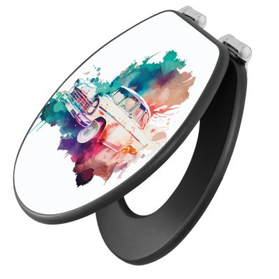 banjado Vehicle-Themed Toilet Seat – Soft-Close, Anthracite, Retro Car Watercolor