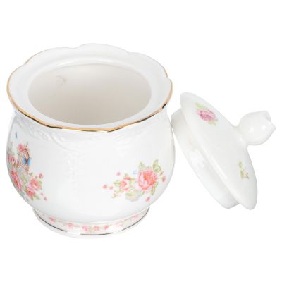 FESTFENDS Ceramic Sugar Bowl with Lid for Tea and Sugar Cubes, Reusable and Easy to Clean, White with Fine Gold Detailing