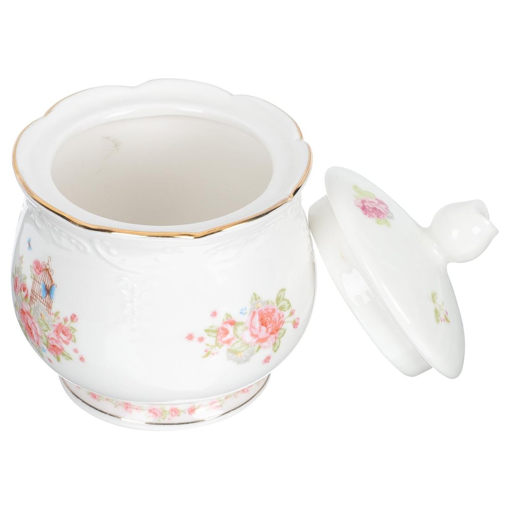 FESTFENDS Ceramic Sugar Bowl with Lid for Tea and Sugar Cubes, Reusable and Easy to Clean, White with Fine Gold Detailing