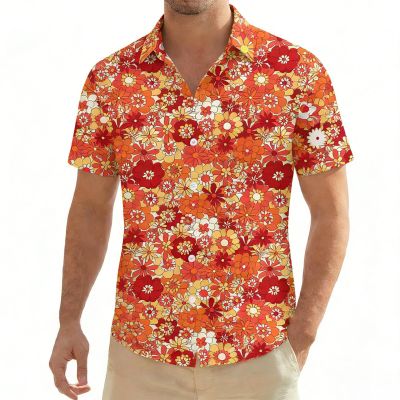 Men's Hippie Shirt, 1960s/1970s Vintage Floral Button-Up Party Shirt