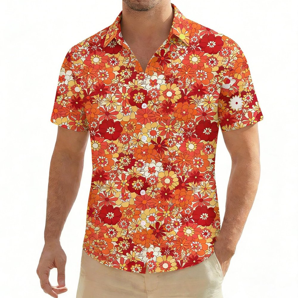 Men's Hippie Shirt, 1960s/1970s Vintage Floral Button-Up Party Shirt