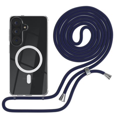 EAZY CASE Phone Case with Strap for Galaxy S26, Transparent with Navy Blue Strap
