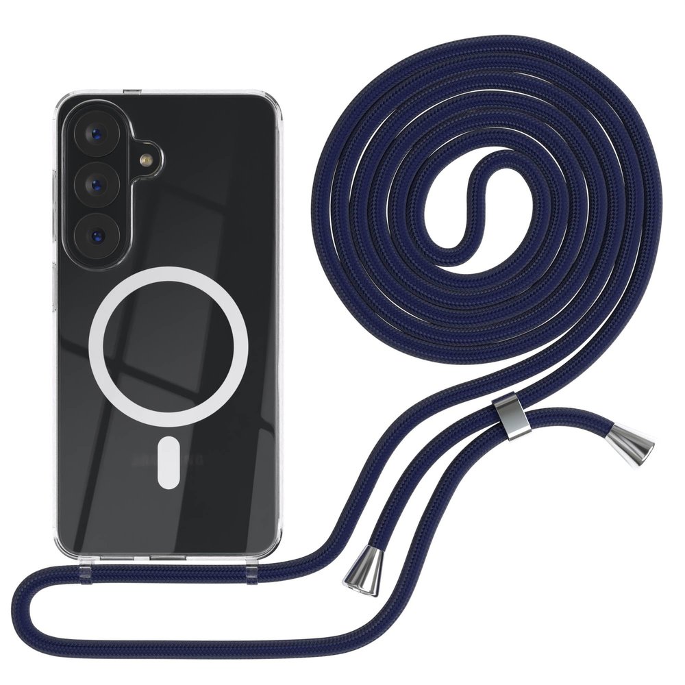 EAZY CASE Phone Case with Strap for Galaxy S26, Transparent with Navy Blue Strap