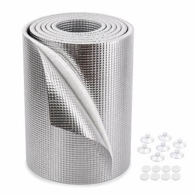 Interior Window Heat Protection Film, Cut-to-Size Aluminum Insulation Film, Opaque Sun-Blocking Film with Suction Cups, No Drilling, Residue-Free, for RVs, Sunrooms and Bedrooms (170 x 200 cm)