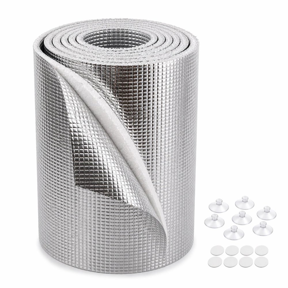 Interior Window Heat Protection Film, Cut-to-Size Aluminum Insulation Film, Opaque Sun-Blocking Film with Suction Cups, No Drilling, Residue-Free, for RVs, Sunrooms and Bedrooms (170 x 200 cm)