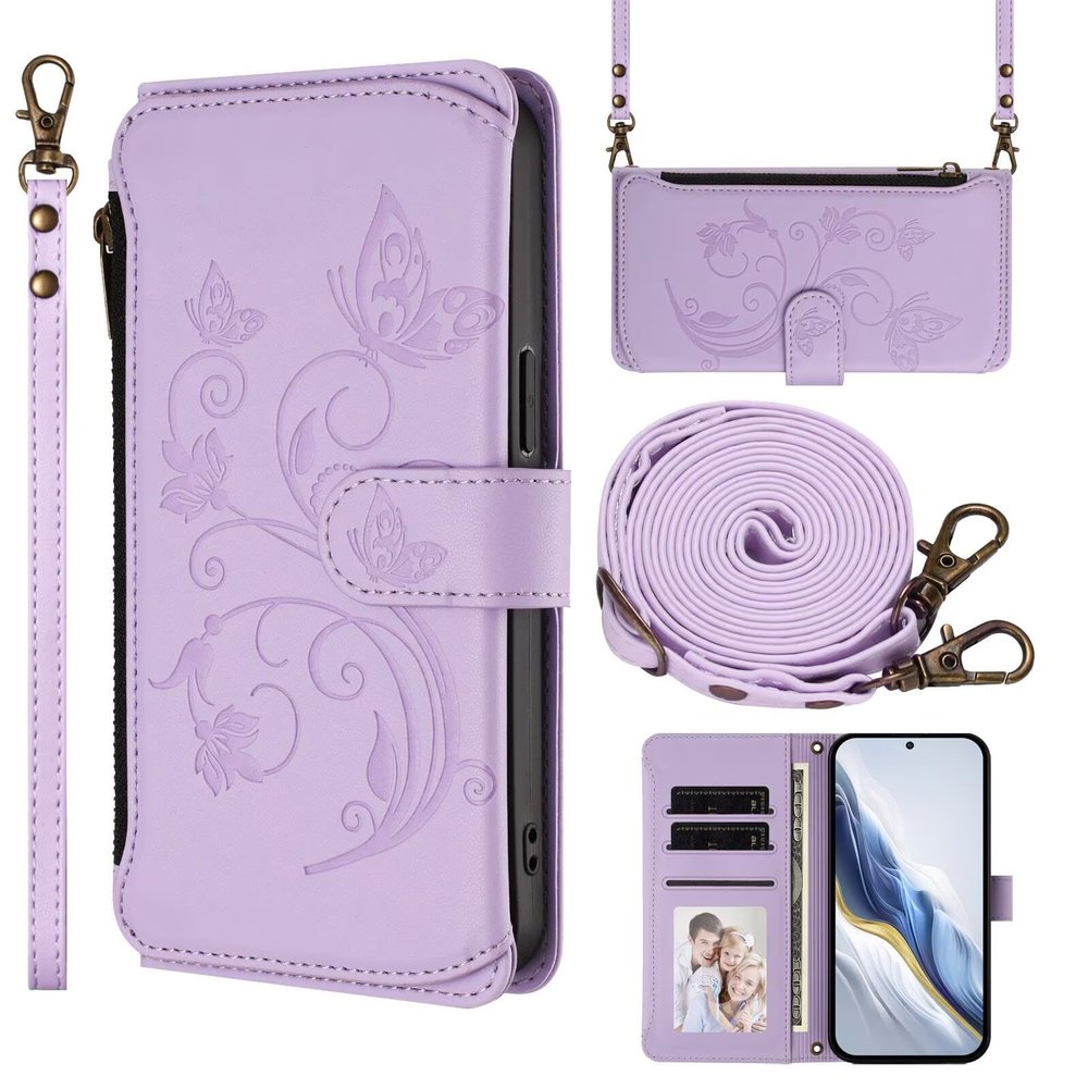 SLWYF Phone Case for Samsung Galaxy A52 with 6 Card Slots, Magnetic Closure, Stand Function and Lanyard - Black