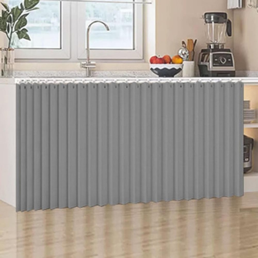 YSZBD Folding Sliding Cabinet Curtain, No-Drill Privacy Screen, Gray, W80 x H160 cm