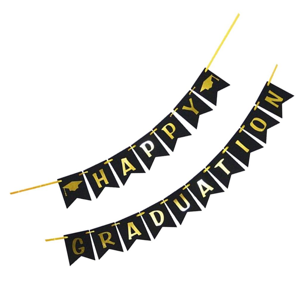 TOKIDNY Graduation Banner in Black with Letter Pennant