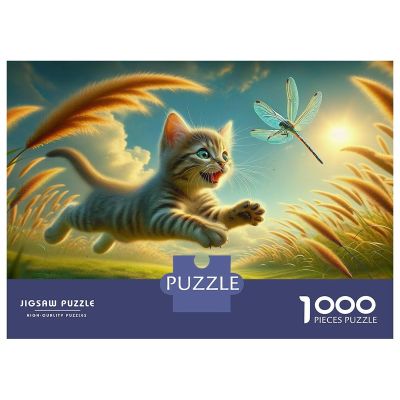 Kitten Chasing Dragonfly in Field Puzzle, 1,000 Pieces, 70 x 50 cm