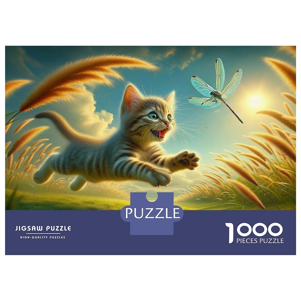 Kitten Chasing Dragonfly in Field Puzzle, 1,000 Pieces, 70 x 50 cm