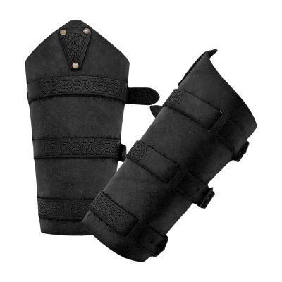 2-Piece Medieval Arm Bracers, Arm Guards for Adults, Black