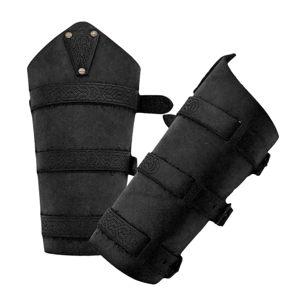2-Piece Medieval Arm Bracers, Arm Guards for Adults, Black