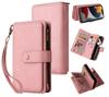 Belzsxy Wallet Flip Case for Samsung Galaxy A15, PU Leather, 15 Card Slots, Zipper Pocket, Magnetic Closure, Stand Function, Pink view 1