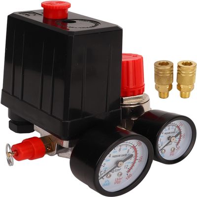 Air Compressor Pressure Switch Control Valve, 0–180 PSI, Automatic Pressure Regulator with Quick Connect, 3-in-1 Brass Valve