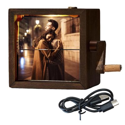 Photo Flip Box, 8 cm, Rotating, Hand Crank, Flipbook for Couples, Memory Photo Frame, Photo Album for Women, Valentine's Day