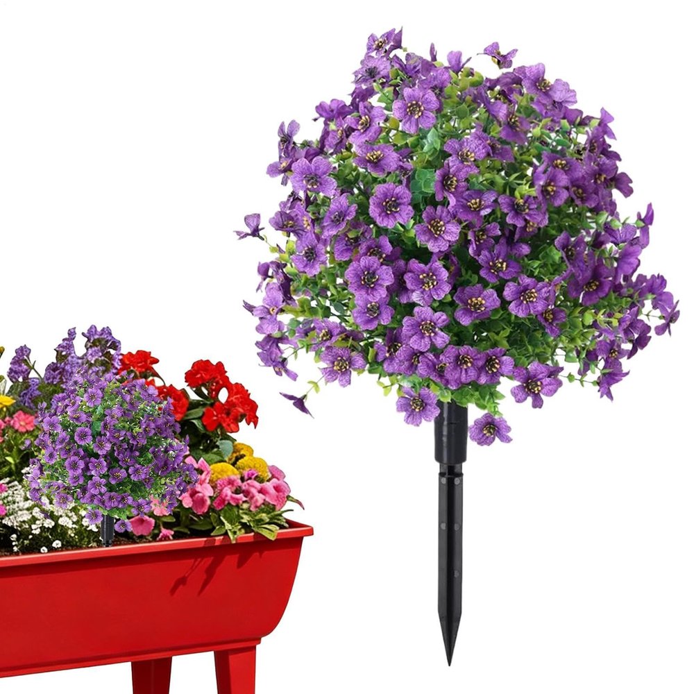 Artificial Flowers for Outdoor Planters, Realistic Plants with Ground Spikes
