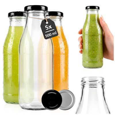 SUPERBUTELKI.PL 5-Pack 500 ml Glass Bottles for Juice, Water, Milk, and Liqueur