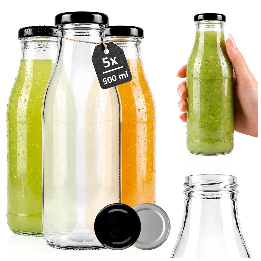 SUPERBUTELKI.PL 5-Pack 500 ml Glass Bottles for Juice, Water, Milk, and Liqueur