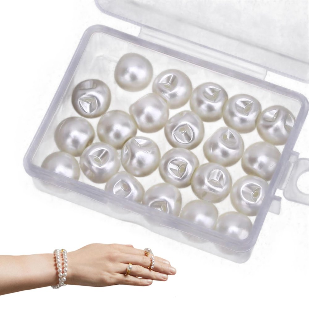 40 Pack Pearl Buttons, 8mm Round White Buttons for Clothing