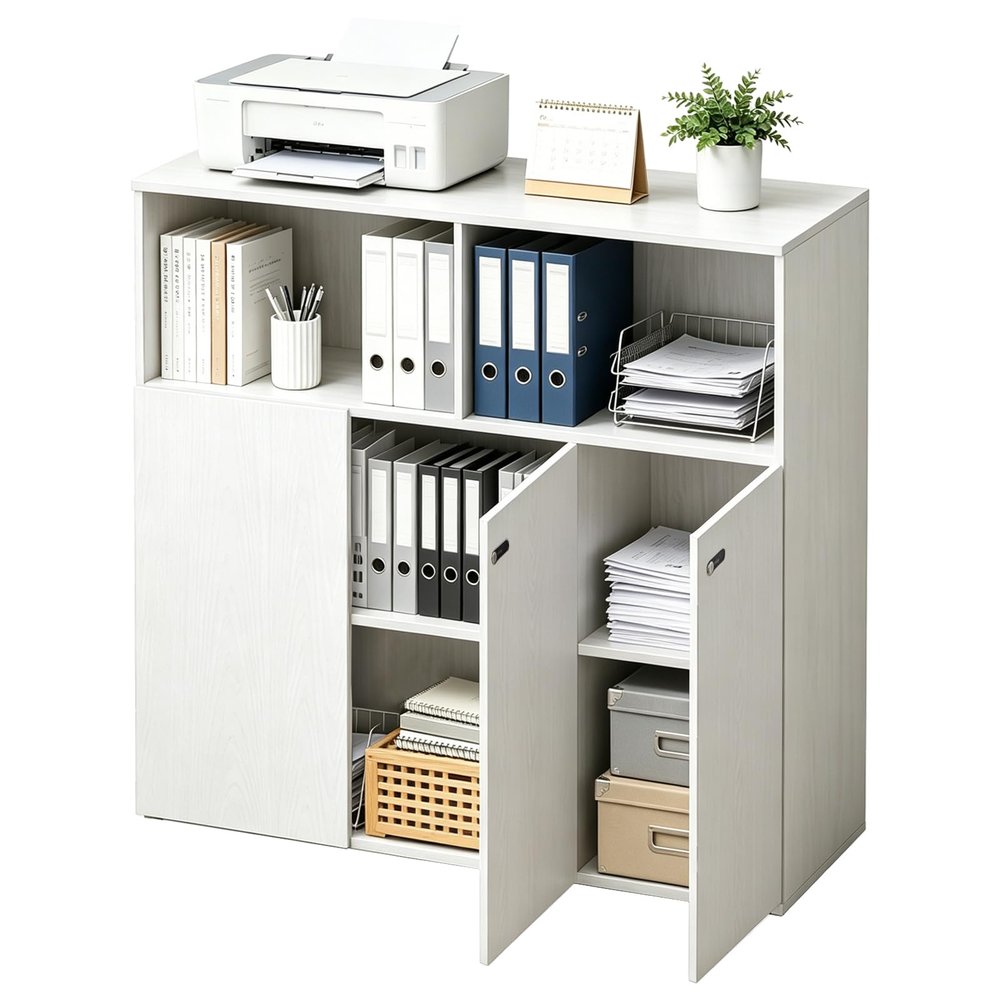 Wooden Filing Cabinet with Doors and Combination Lock