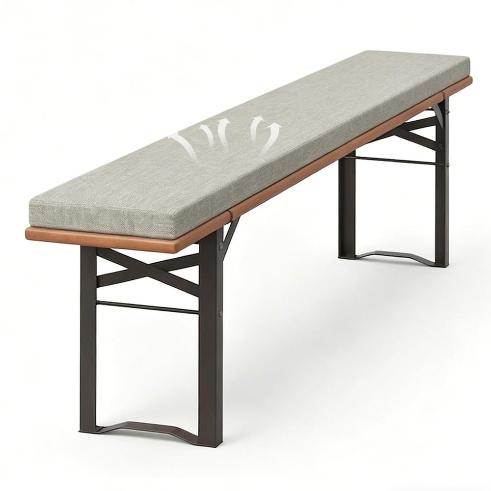 Padded Beer Bench Cushion with Washable Cover, Light Gray, 160 x 28 x 4 cm