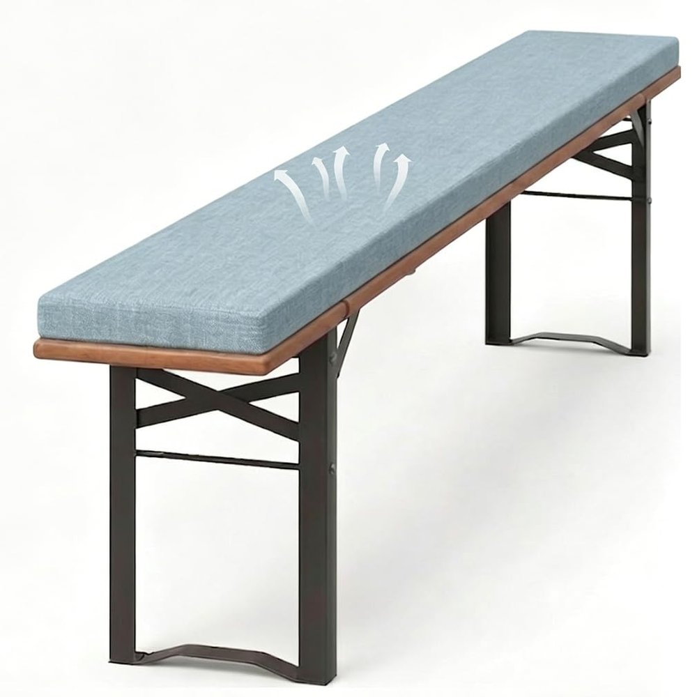 Padded Beer Bench Cushion with Cover, 200 x 23 x 4 cm, Sky Blue