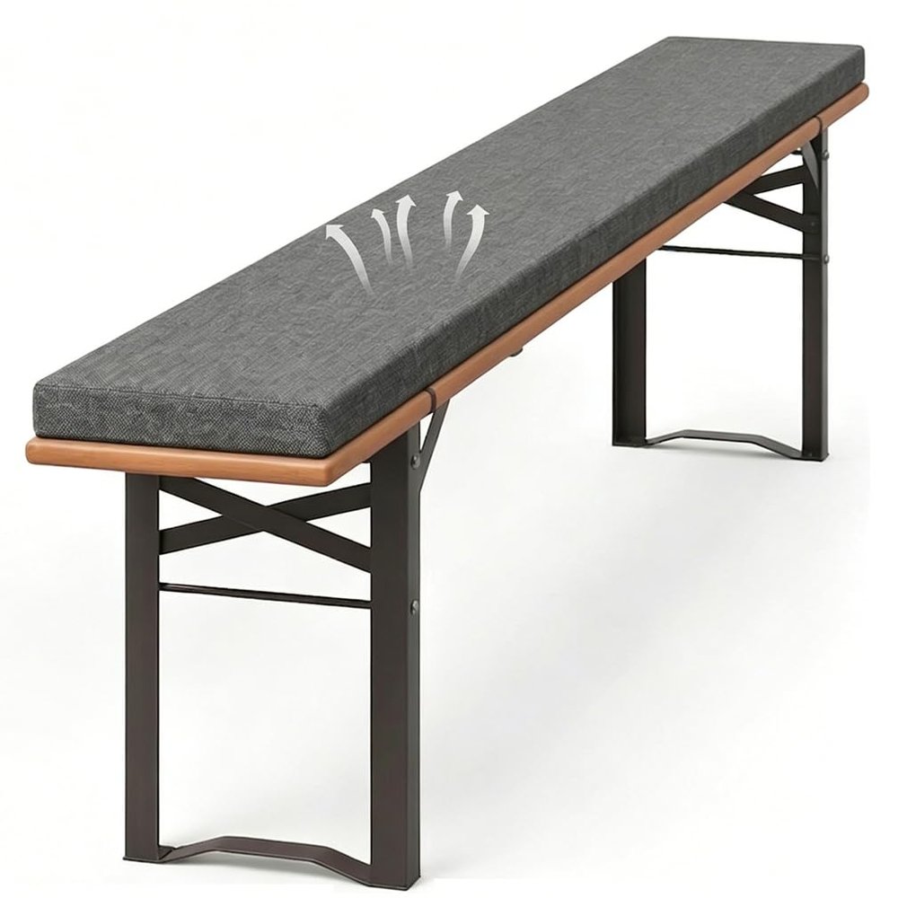 Beer Bench Cushion with Cover, 4 cm Thick, Anti-Slip, Gray, 220x25 / 180x30 / 170 cm, 140x23x4 cm
