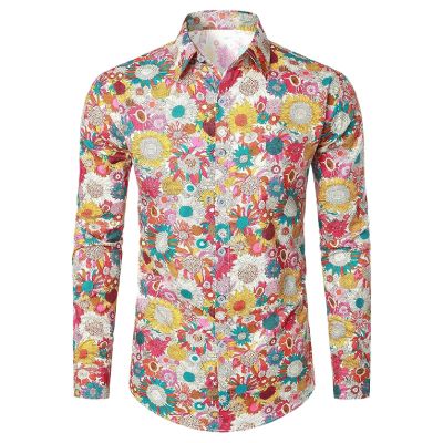 Men's 70s Hippie Shirt, Colorful Long-Sleeve Disco Costume Top