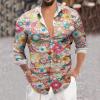 Men's 70s Hippie Shirt, Colorful Long-Sleeve Disco Costume Top view 2
