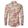 Men's 70s Hippie Shirt, Colorful Long-Sleeve Disco Costume Top view 3