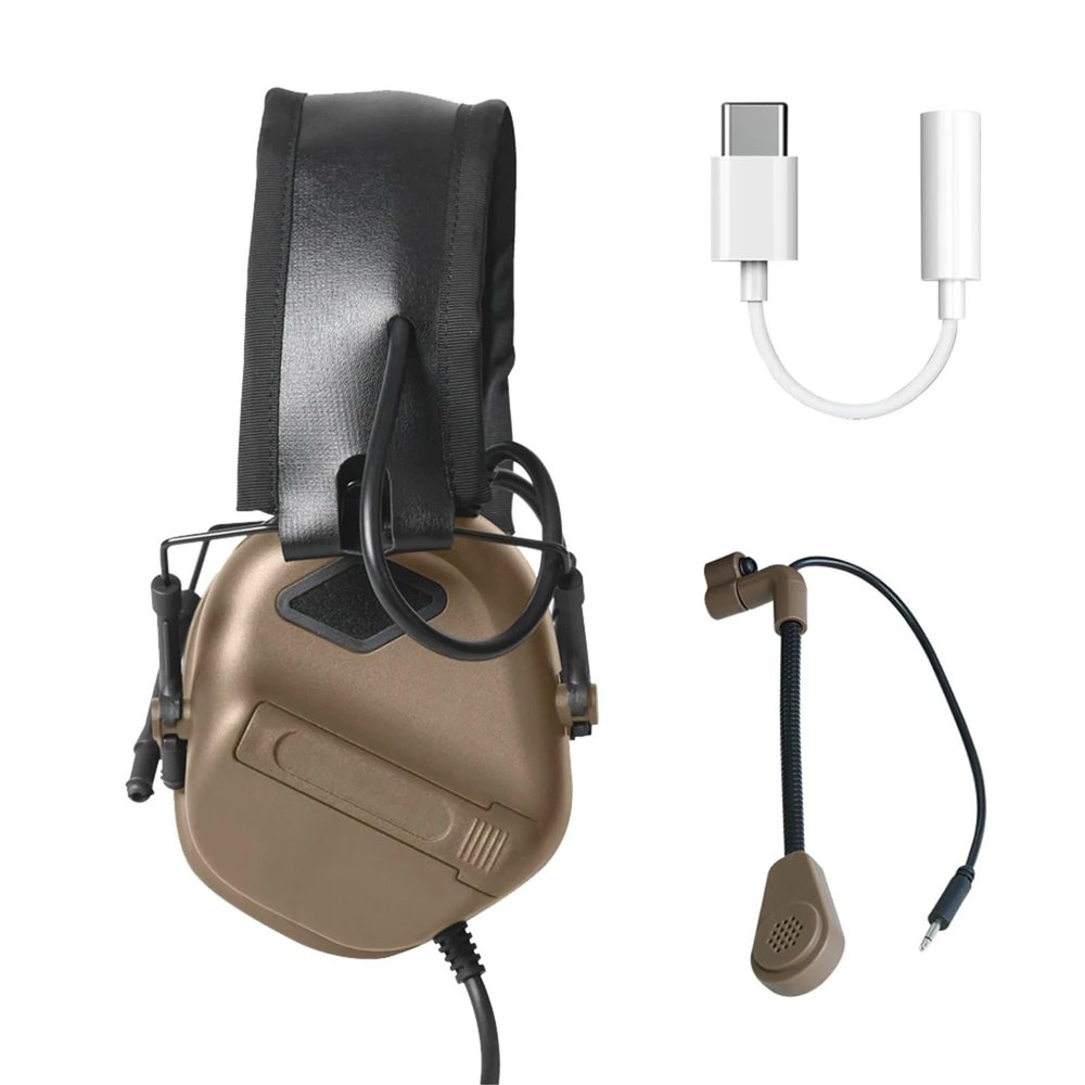 Tactical Helmet Earmuffs, Foldable Shooting Headset with 3.5 mm Jack, No Noise Cancellation, Mobile Phone Connection for Range and Training (Mud Color)
