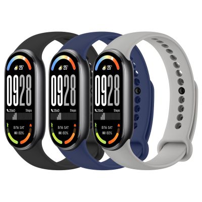 Amzpas 3-Pack Silicone Replacement Bands for Xiaomi Smart Band 8/9/10, Black/Navy Blue/Gray