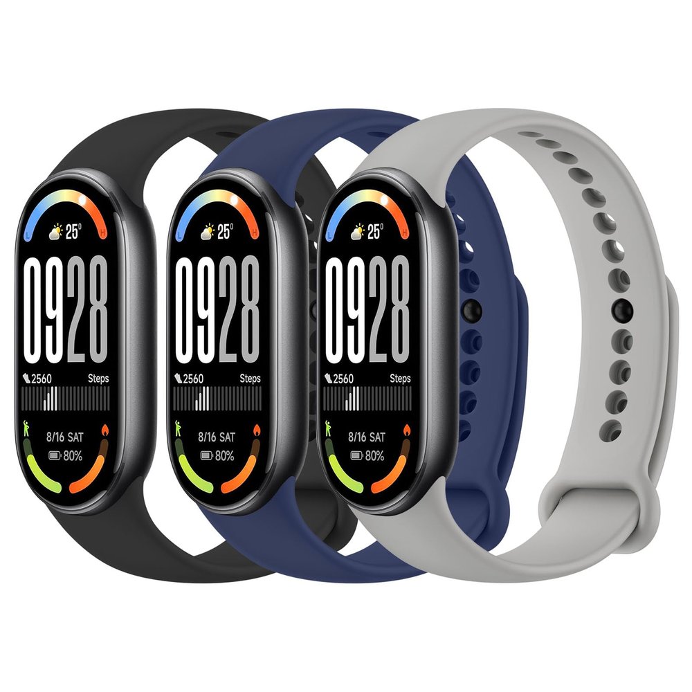 Amzpas 3-Pack Silicone Replacement Bands for Xiaomi Smart Band 8/9/10, Black/Navy Blue/Gray