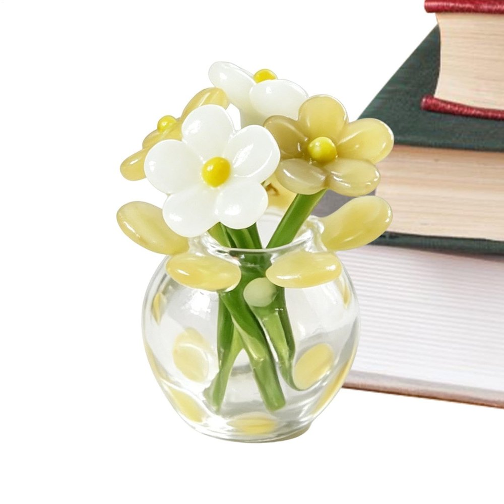 Mini Glass Flowers with Vase