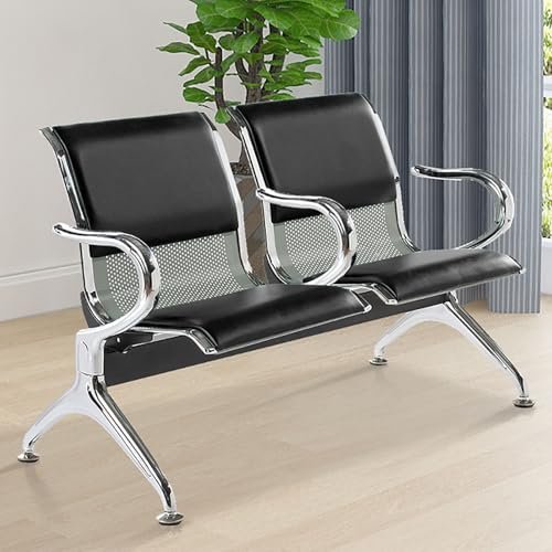 Airport Reception Bench - Durable 2-Seat Waiting Room Bench with Armrests and Backrests