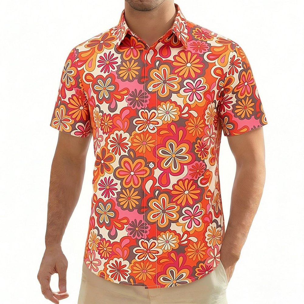 Men's Hawaiian Hippie Shirt, 70s/80s Style, Short Sleeve