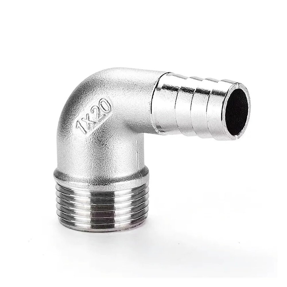 PKNVKZIDK 1-Piece 1/2" BSPT Male 10 mm Hose Tail 90° Elbow Connector, SS304 Stainless Steel